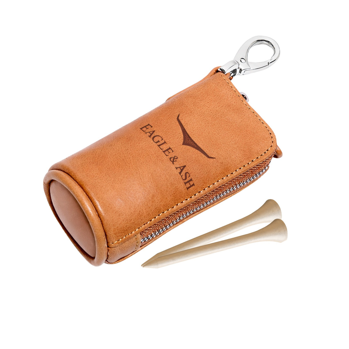TEST Leather tee pouch zip Cognac